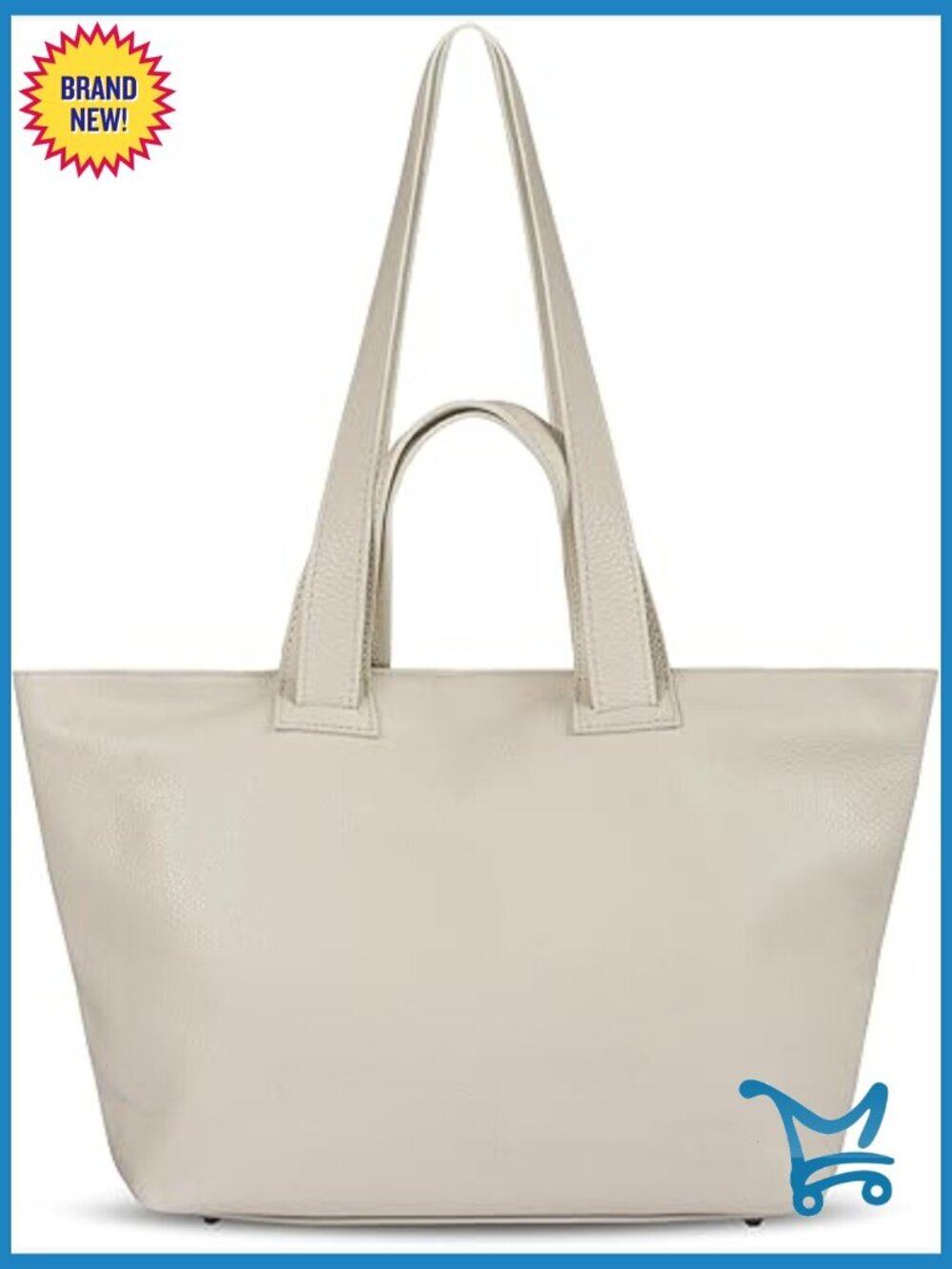 Large Leather Tote Bag with Zipper & Double Straps for Laptop Work